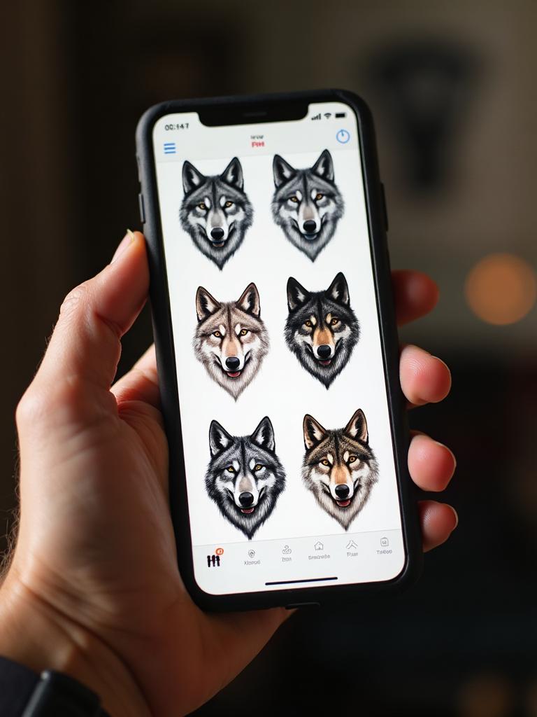Phone showing multiple tattoo design style variations