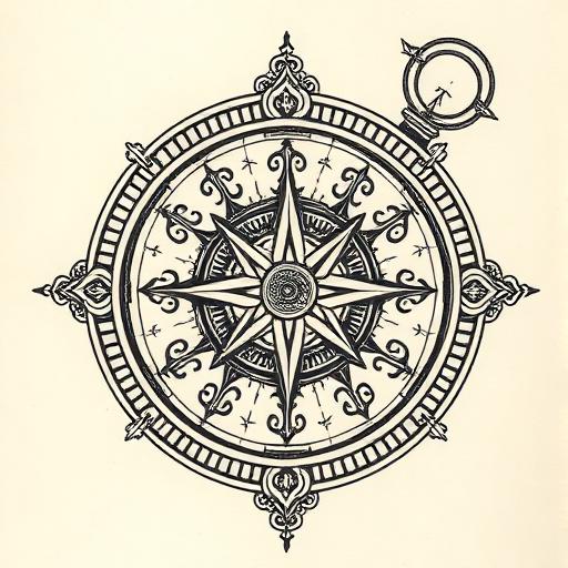 Vintage ornate compass reference