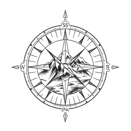 Compass with mountains reference